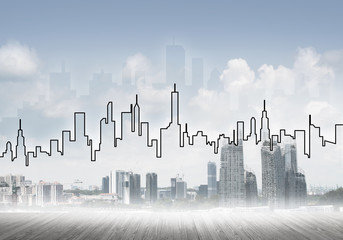 Fototapeta premium Background image with city center view as modern business life concept
