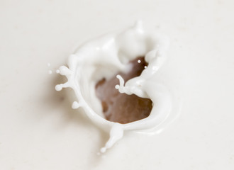 Chocolate falls in milk