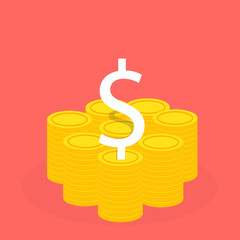 Money gold coin stack with money icon finance concept.