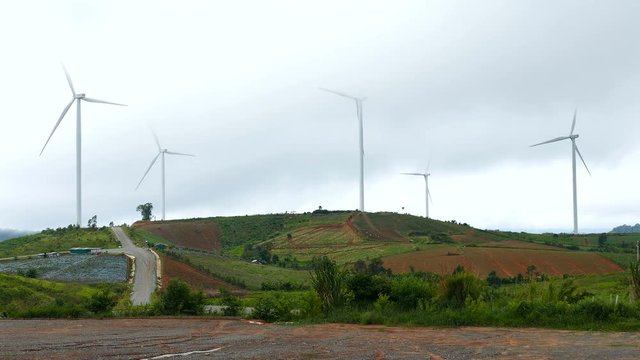 Wind turbines producing clean alternative energy in the mountains