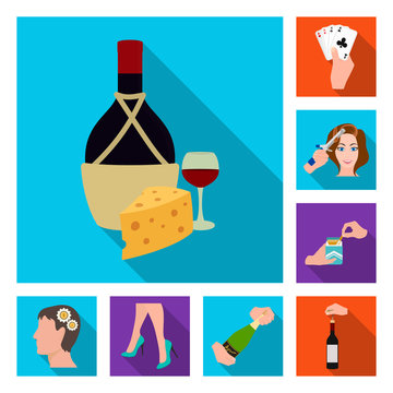 Manipulation by hands flat icons in set collection for design. Hand movement vector symbol stock web illustration.