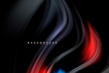 Fluid liquid colors design, colorful marble or plastic wavy texture background, glowing multicolored elements on black, for business or technology presentation or web brochure cover design, wallpaper