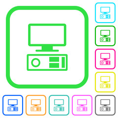 Old personal computer vivid colored flat icons
