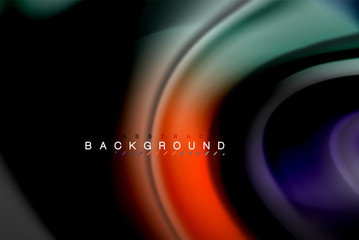 Fluid liquid colors design, colorful marble or plastic wavy texture background, glowing multicolored elements on black, for business or technology presentation or web brochure cover design, wallpaper
