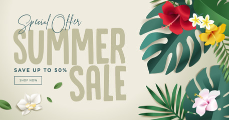 Summer sale banner design template. Vector illustration concept for internet marketing, poster, shopping ads, social media, web and graphic design.