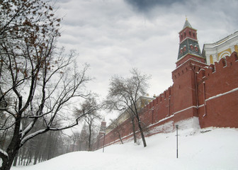 Moscow Kremlin wall. Oruzheinaya Tower. Russia