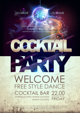Disco ball background. Disco cocktail party poster on open space background