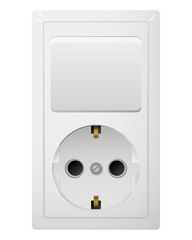 Electrical socket Type F with switch. Power plug vector illustration. Realistic receptacle from Russia. The lights control on and off.