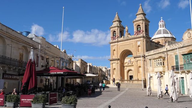 Village of Marsaxlokk in Malta, center square and Parish Church building