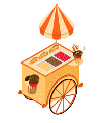 Ice cream street food. 3D isometric view. Vector illustration.