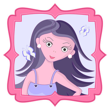 Young girl avatar. Cartoon character. Vector illustration.