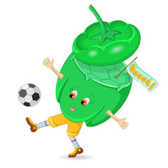 Pepper and soccer ball. Cartoon character. Isolated on white background. Vector illustration.