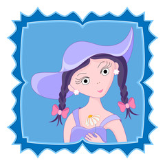 Girl in a hat. Avatar.  Cartoon character. Vector illustration.