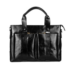 Naklejka premium Leather bag with zipper. Front view, isolated on white