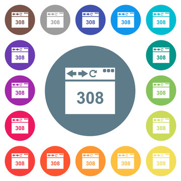 Browser 308 Permanent Redirect flat white icons on round color backgrounds