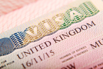 United Kingdom visa in a passport