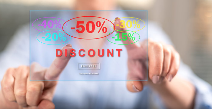 Woman touching a discount concept