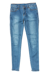 Blue female jeans on white background