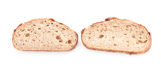 Pieces of tasty fresh bread on white background