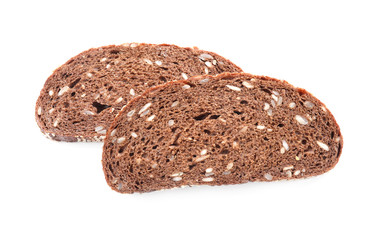 Pieces of tasty fresh bread on white background