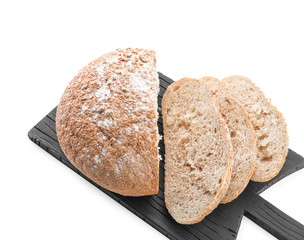Sliced tasty bread on white background