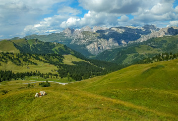 Fototapeta na wymiar Italian Alps and farmland to he Dolomites in Italy.