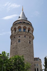 Fototapeta na wymiar ISTANBUL, TURKEY - MAY 24 : View of the Galata Tower in Istanbul on May 24, 2018. Unidentified people.