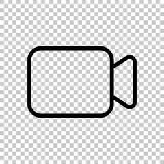 Video camera icon. Linear, thin outline. On transparent backgrou