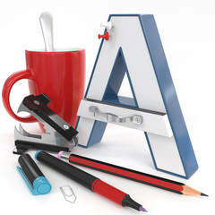 "A" 3d letter with office stuff
