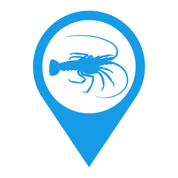 Icono plano localizacion silueta langosta azul