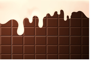 Flowing  drops of milk  syrup  cream on a chocolate background, realistic