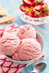 Bowl of creamy artisanal strawberry ice-cream