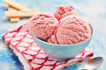 Creamy Italian strawberry gelato or ice cream