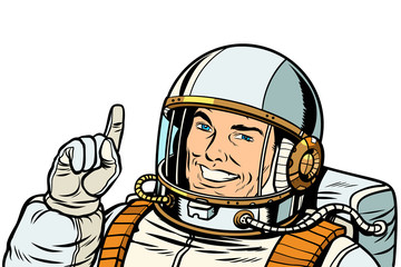 male astronaut pointing up, isolate on white background © studiostoks