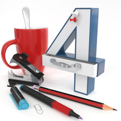"four" 3d number with office stuff