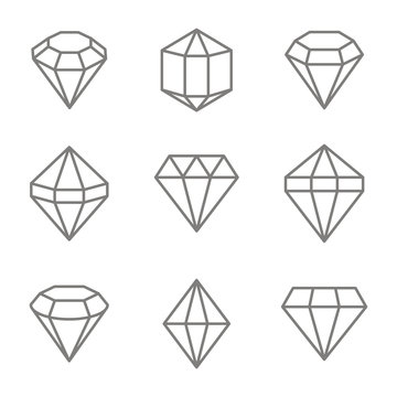 Set of monochrome icons with jewels and diamonds for your design