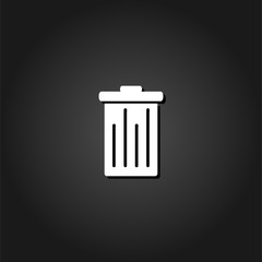 Trash can icon flat. Simple White pictogram on black background with shadow. Vector illustration symbol