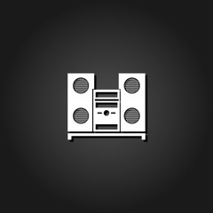 Music Center icon flat. Simple White pictogram on black background with shadow. Vector illustration symbol