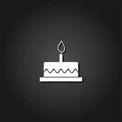 Birthday cake icon flat. Simple White pictogram on black background with shadow. Vector illustration symbol