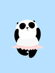 Vector Illustration: A cute cartoon giant panda is trying to keep balance on one foot in a ballet dance, wearing a pink ballet skirt / tutu