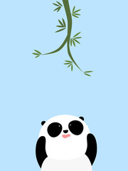 Vector Illustration: A cute cartoon giant panda is trying to reach the bamboo on the tree, drooling