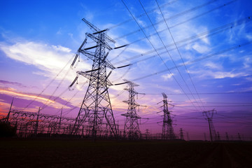 Transmission tower in the evening