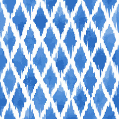 Hand painted messy rhombuses background in blue. Seamless vector pattern - 210138587