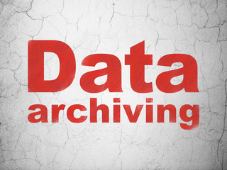 Information concept: Red Data Archiving on textured concrete wall background