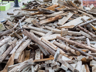 Wood chips and debris from the construction