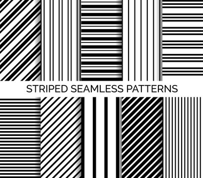 Set of striped seamless pattern. Vector black and white backgrounds