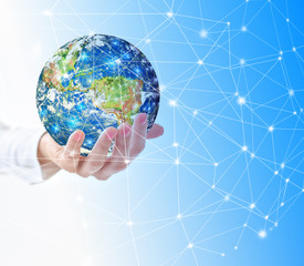 Earth from Space in hands, globe in hands Best Internet Concept of global business from concepts series. Elements of this image furnished by NASA. 3D illustration.