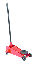 Red hydraulic floor Jack isolated on white background