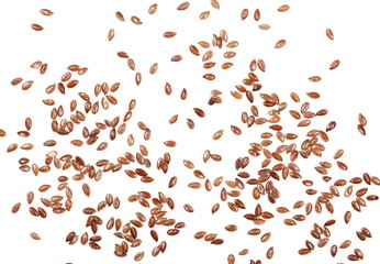 Flax seed pile isolated on white background, top view, linseed