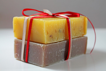 Beauty handmade colorful natural soap with ribbon.  Spa Products.